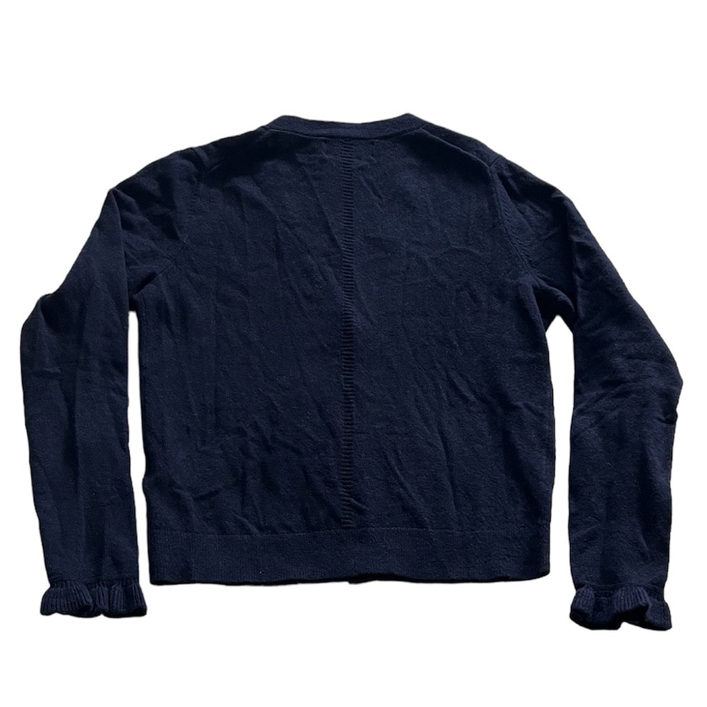 Navy Blue Banana Republic Merino Wool/Cashmere Cardigan with Ruffle Sleeve - Picture 4 of 7